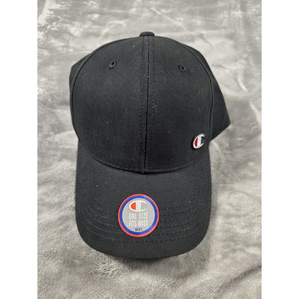 NWT Champion Classic Twill Men's One Size Black Adjustable Strapback Cap Hat